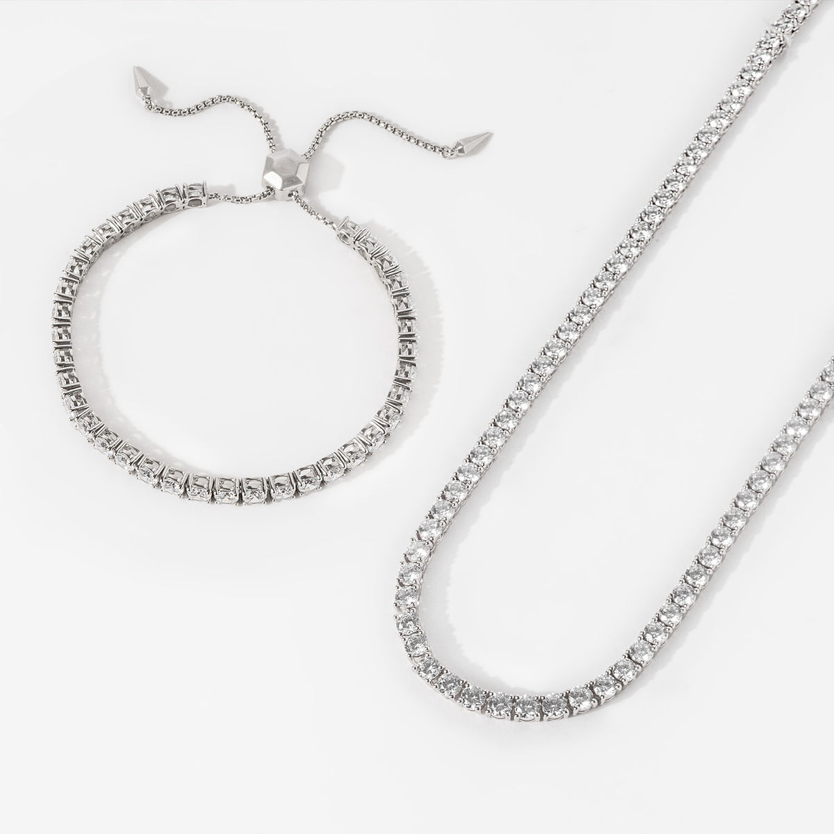 Silver Crystal Tennis Bracelet + Necklace Gift Set – Think Goodness